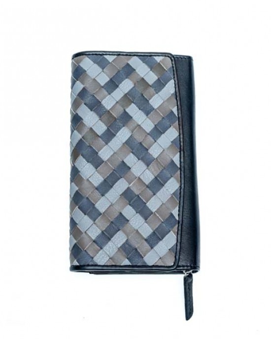 Women's Wallet with Handwoven Design - Black & Grey or Black & Tan - 1101