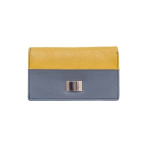 Women's Wallet with Metal Plate - Blue with Grey & Yellow - 1107M | RFID Protection