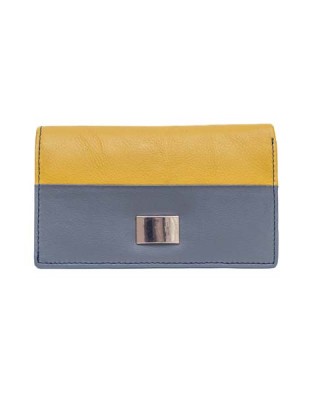 Women's Wallet with Metal Plate - Blue with Grey & Yellow - 1107M | RFID Protection