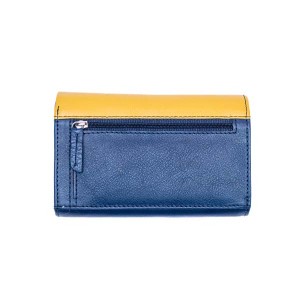 Women's Wallet with Metal Plate - Blue with Grey & Yellow - 1107M | RFID Protection