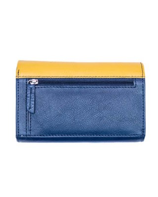 Women's Wallet with Metal Plate - Blue with Grey & Yellow - 1107M | RFID Protection