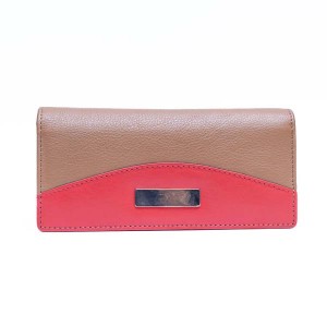 Women's Wallet with Metal Plate - Tan & Red - 1108M | RFID Protection