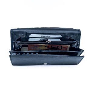 Women's Wallet with Metal Plate - Black - 1110M | RFID Protection