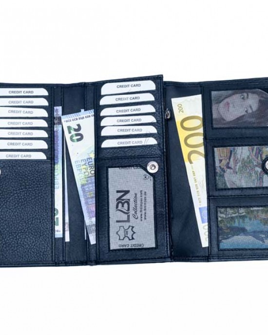 Women's Wallet with Metal Plate - Black - 1110M | RFID Protection