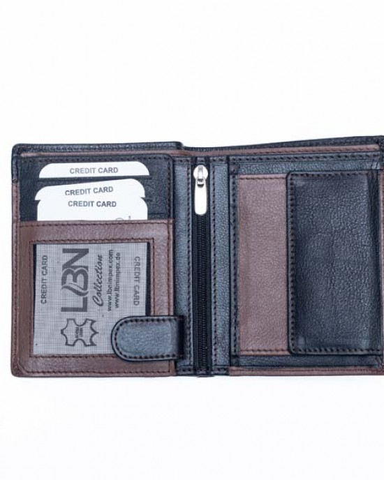 Vertical Men's Wallet - Brown with Black Stripe - 1028 | RFID Protection