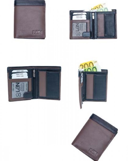 Vertical Men's Wallet - Brown with Black Stripe - 1028 | RFID Protection