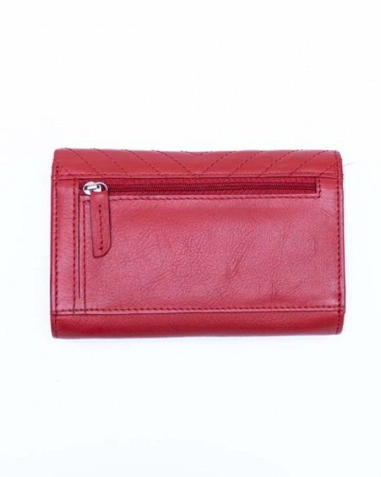 Women's Wallet with Thread Stitched Design - Red - 1111 | RFID Protection