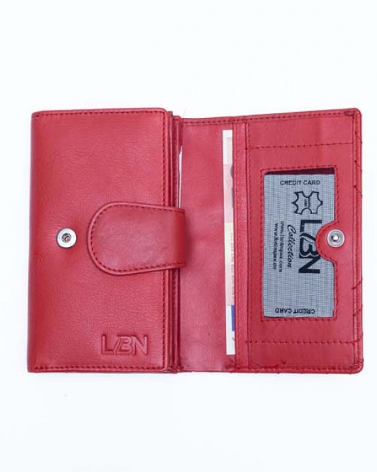 Women's Wallet with Thread Stitched Design - Red - 1111 | RFID Protection