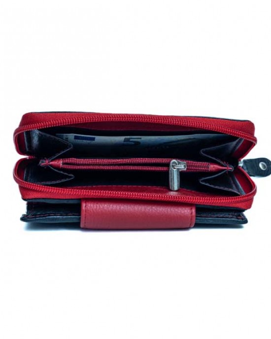 Women's Wallet with Flap - Black & Red - 1105