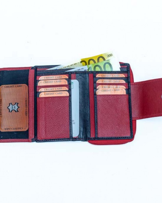 Women's Wallet with Flap - Black & Red - 1105